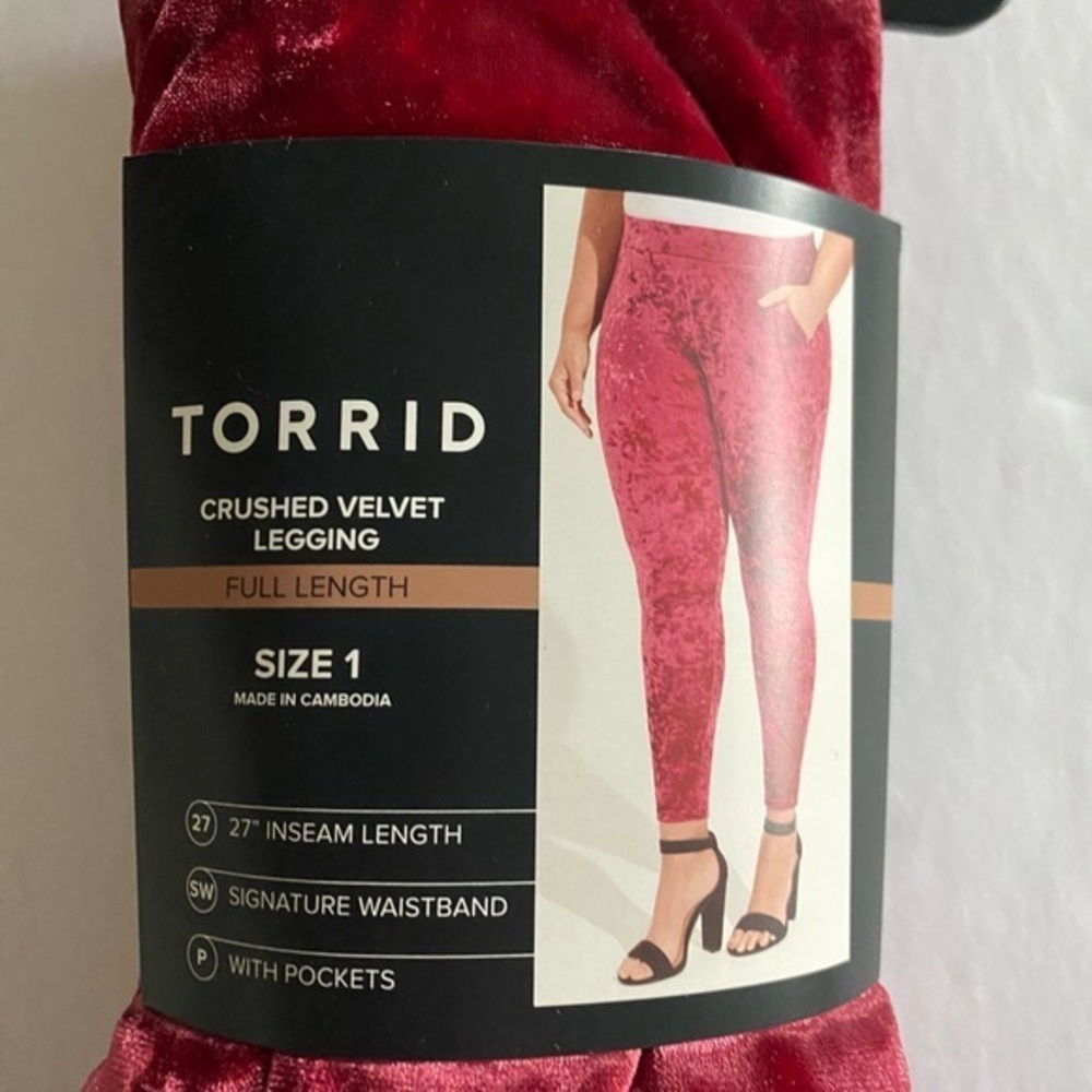 Torrid full length burgundy crushed velvet legging with pockets, Sz. 1X